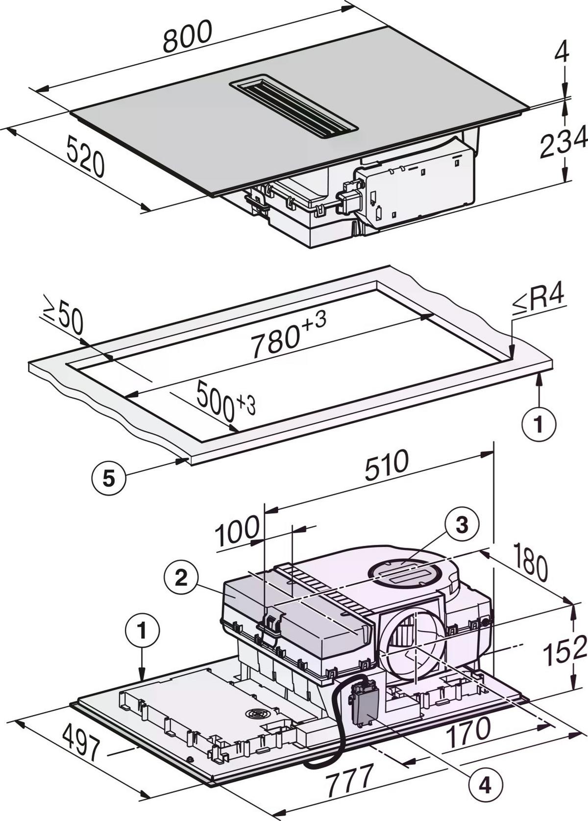 Kochfeld-Dunstabzug-Kombi KMDA7876FL-U - Schwarz, MODERN, Glas (80/23,8/52,0cm) - Miele