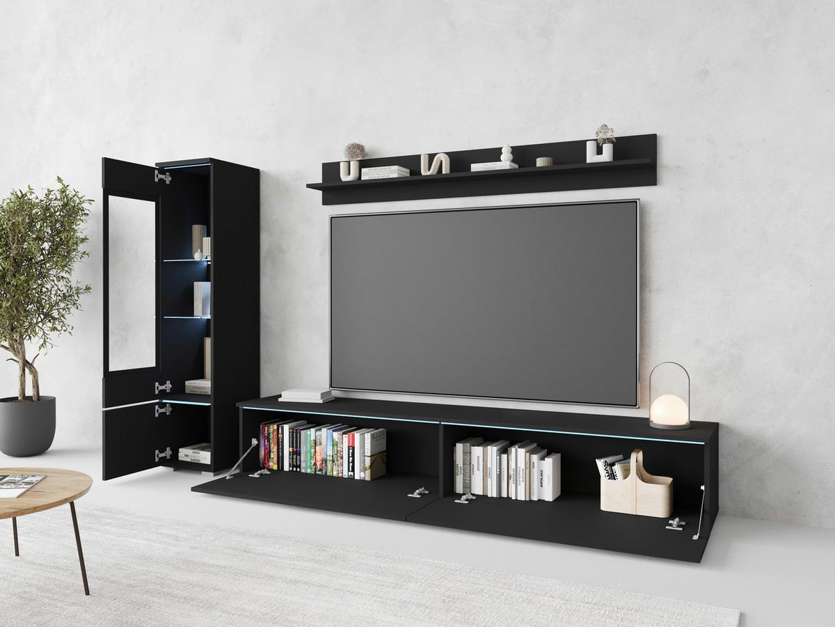 WOHNWAND VERA |  SCHWARZ/GRAPHIT - Schwarz/Graphitfarben, Basics, Glas/Holzwerkstoff (210/130/33cm) - P & B