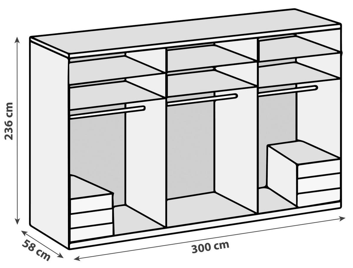 Drehtürenschrank Level 36A mit Spiegel ca. 300 cm Eiche Dekor - Chromfarben/Eichefarben, MODERN, Holzwerkstoff (300/236/58cm) - MID.YOU