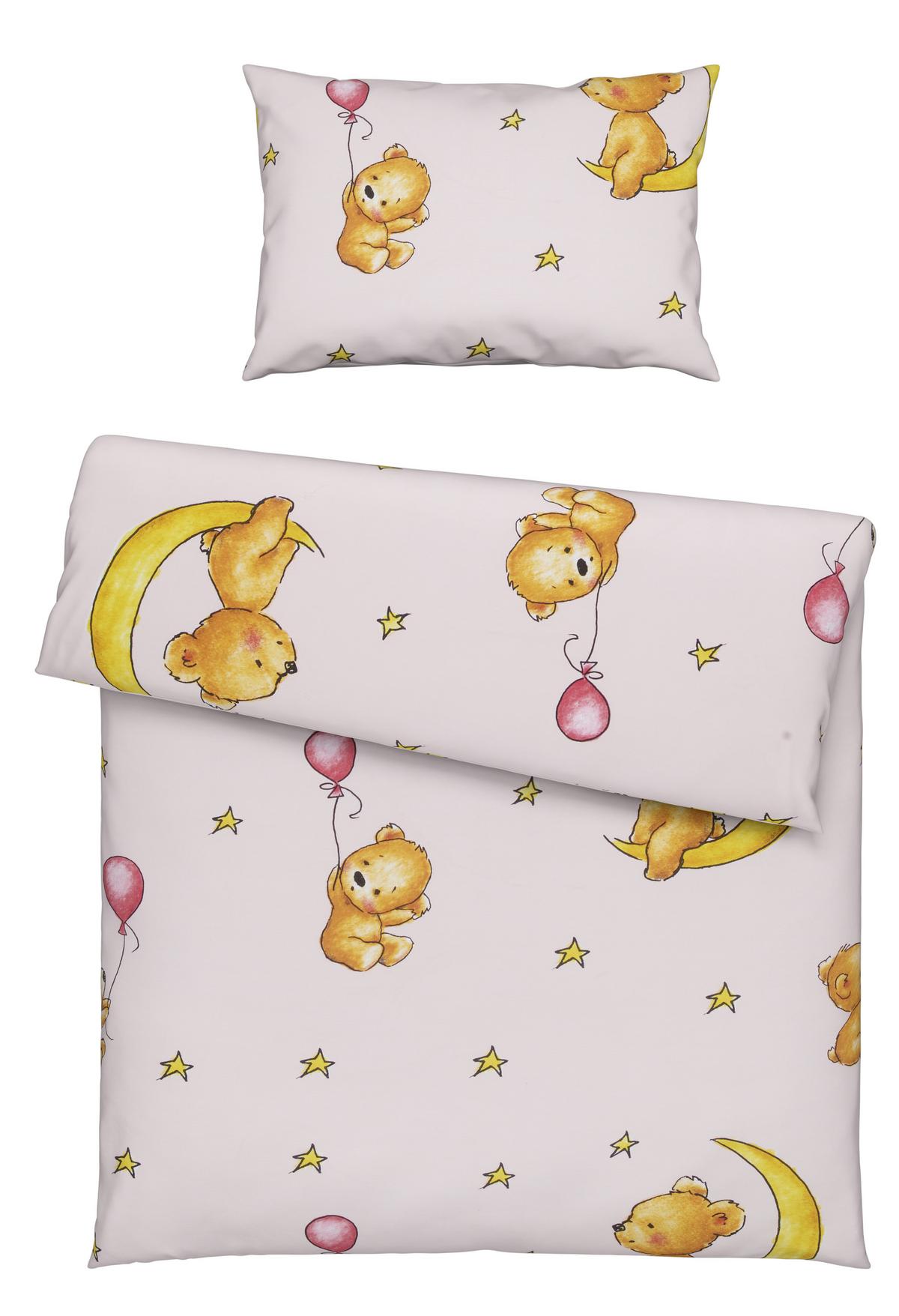 Kinderbettwäsche Bärli in diversen Farben - Rosa/Weiß, Textil (100/135cm) - Modern Living