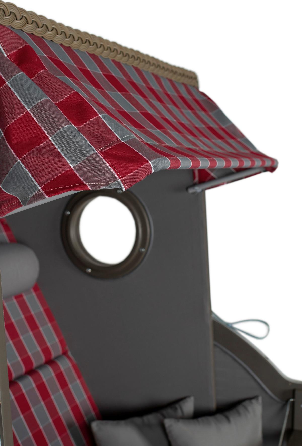 Strandkorb Twin View Grau/Rot - Grau, LIFESTYLE, Holz (120/160/80cm)