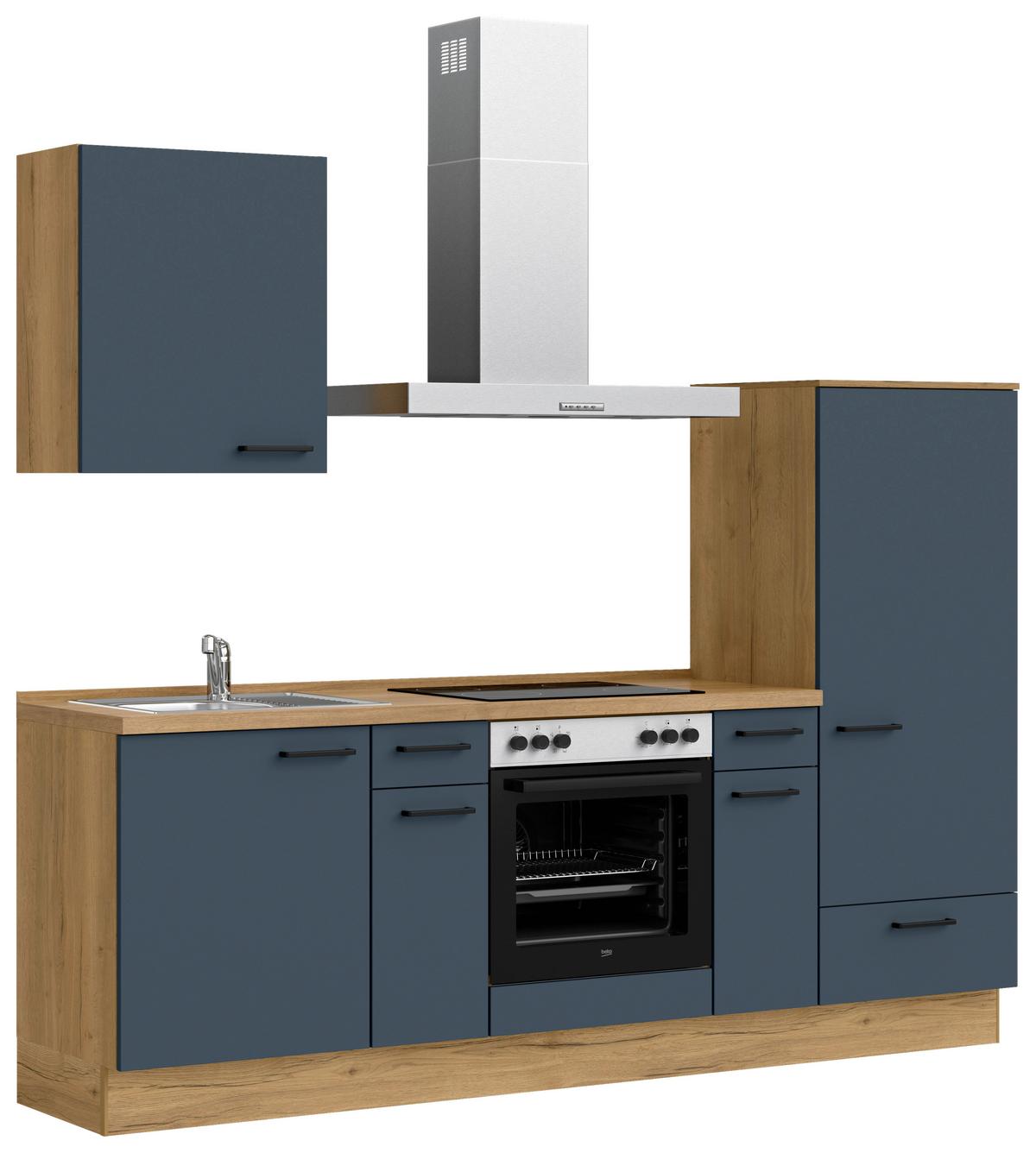 Küchenblock Easytouch Low m. Geräten Blau - Blau/Eichefarben, MODERN, Holzwerkstoff/Metall (240cm) - Nobilia
