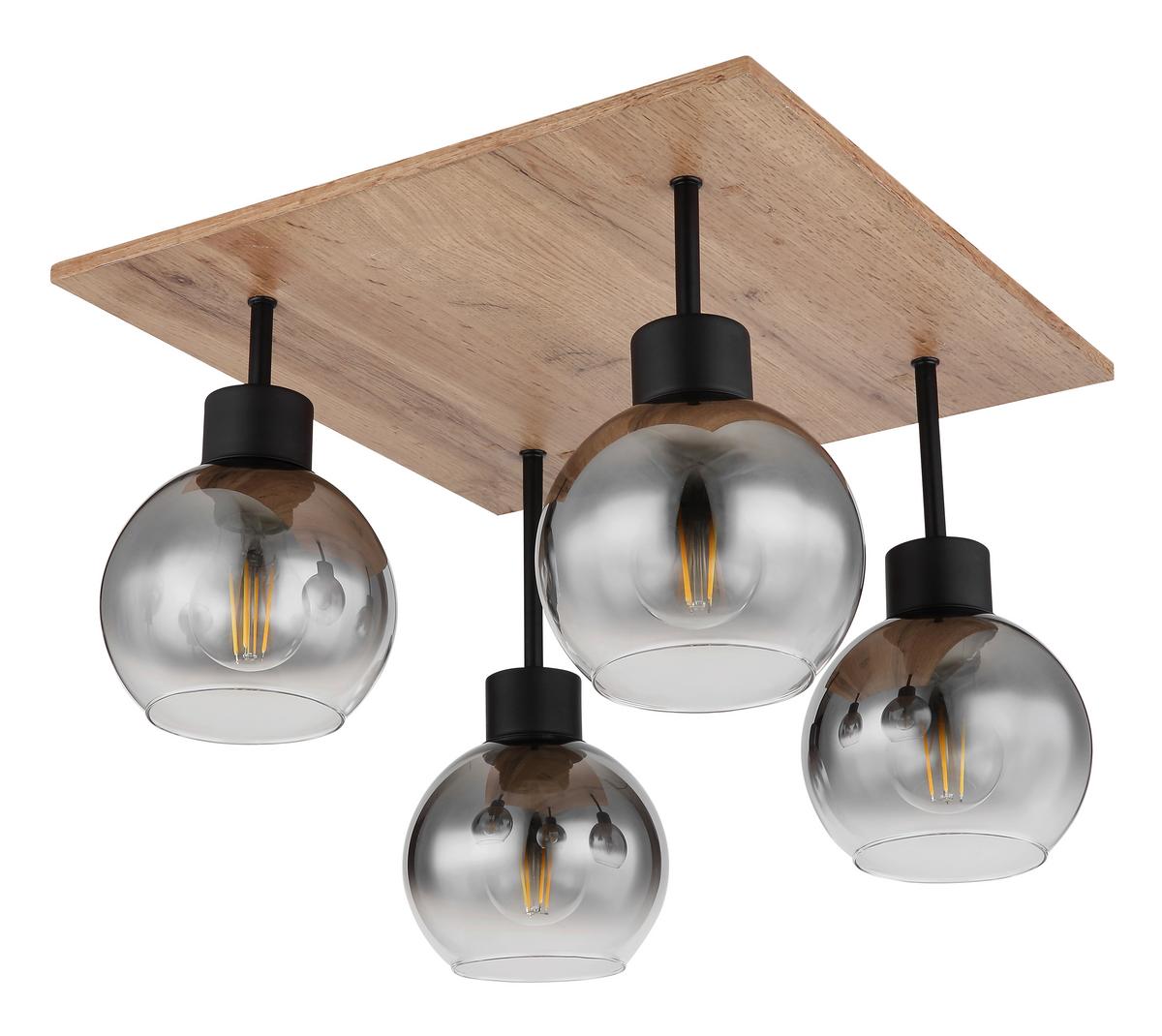 Stropna Svetilka 15656-4d - siva/črna, Natur, kovina/steklo (40/40/33,5cm) - Globo