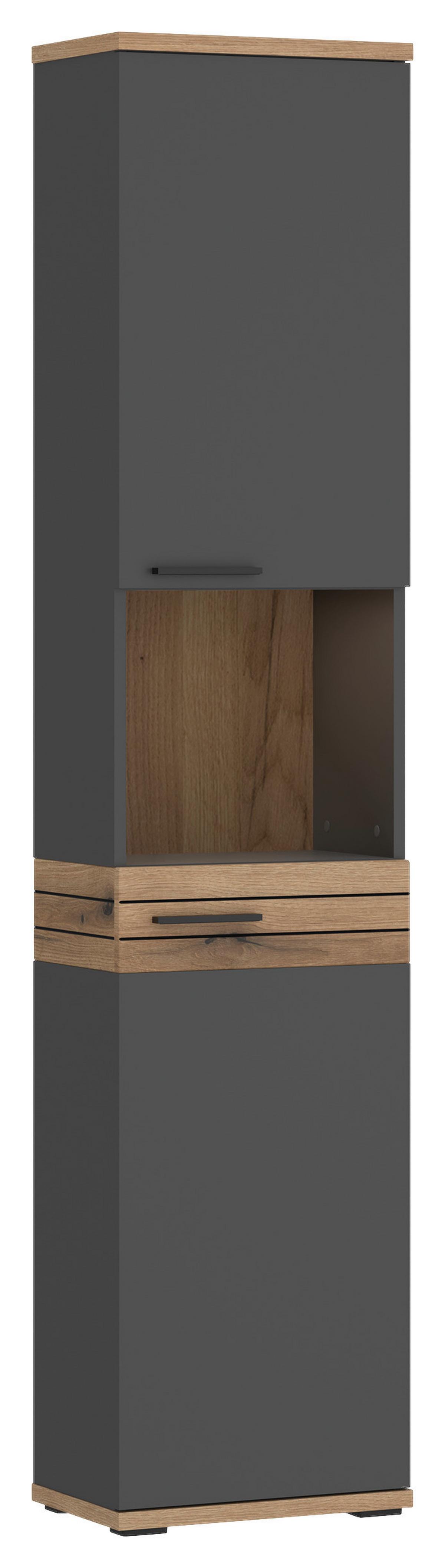 Magasszekrény Cotia - tölgyfa színű/fekete, Modern, faalapú anyag/fém (40/187,6/30cm)