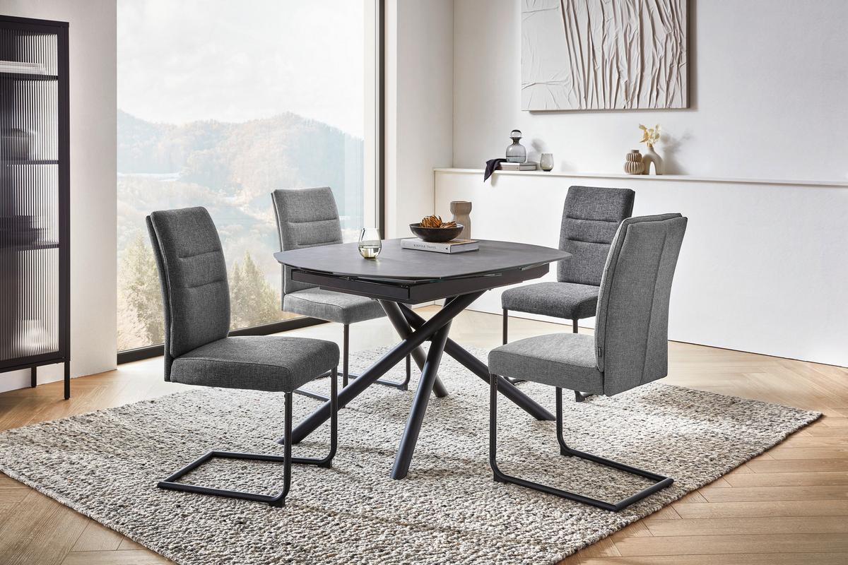 STÓŁ DO JADALNI BINZ -EXKLUSIV- - antracytowy/czarny, Design, metal/szkło (130-190/100/77cm) - Novel