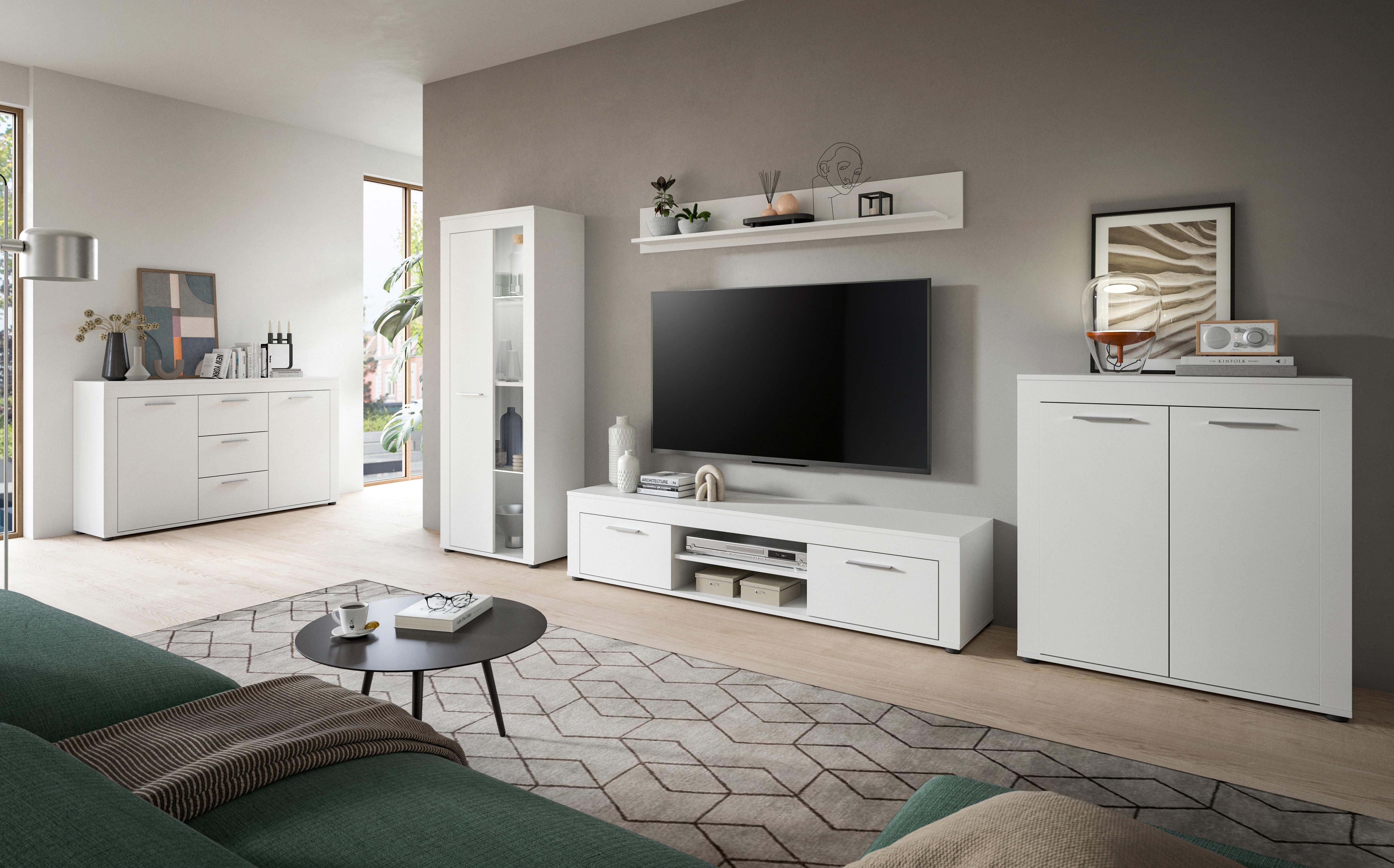 Comodă cu uși JAM - alb, Design, material pe bază de lemn (125/80/35cm) - Modern Living