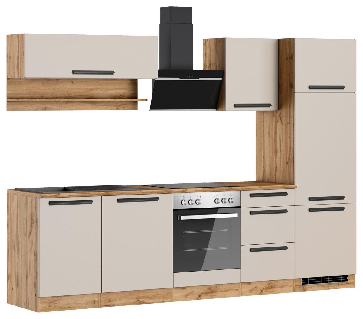 Küchenblock Aveiro m. Geräten Kaschmir - Kaschmir/Eiche Wotan, Trend, Holzwerkstoff/Metall (280cm) - Held