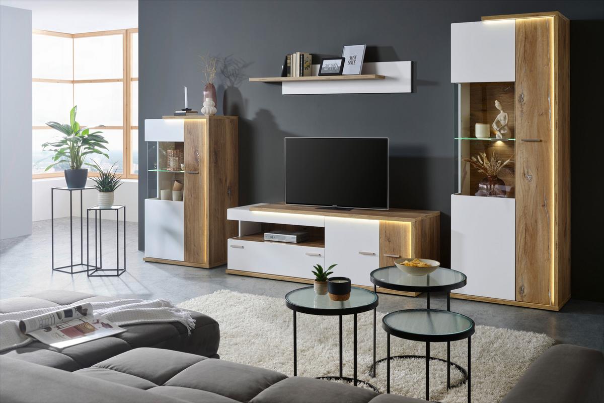 TV-Element Ambiente in Weiß/Eichefarben - MODERN, Holzwerkstoff/Kunststoff (163,6/56,6/53,6cm) - Mömax