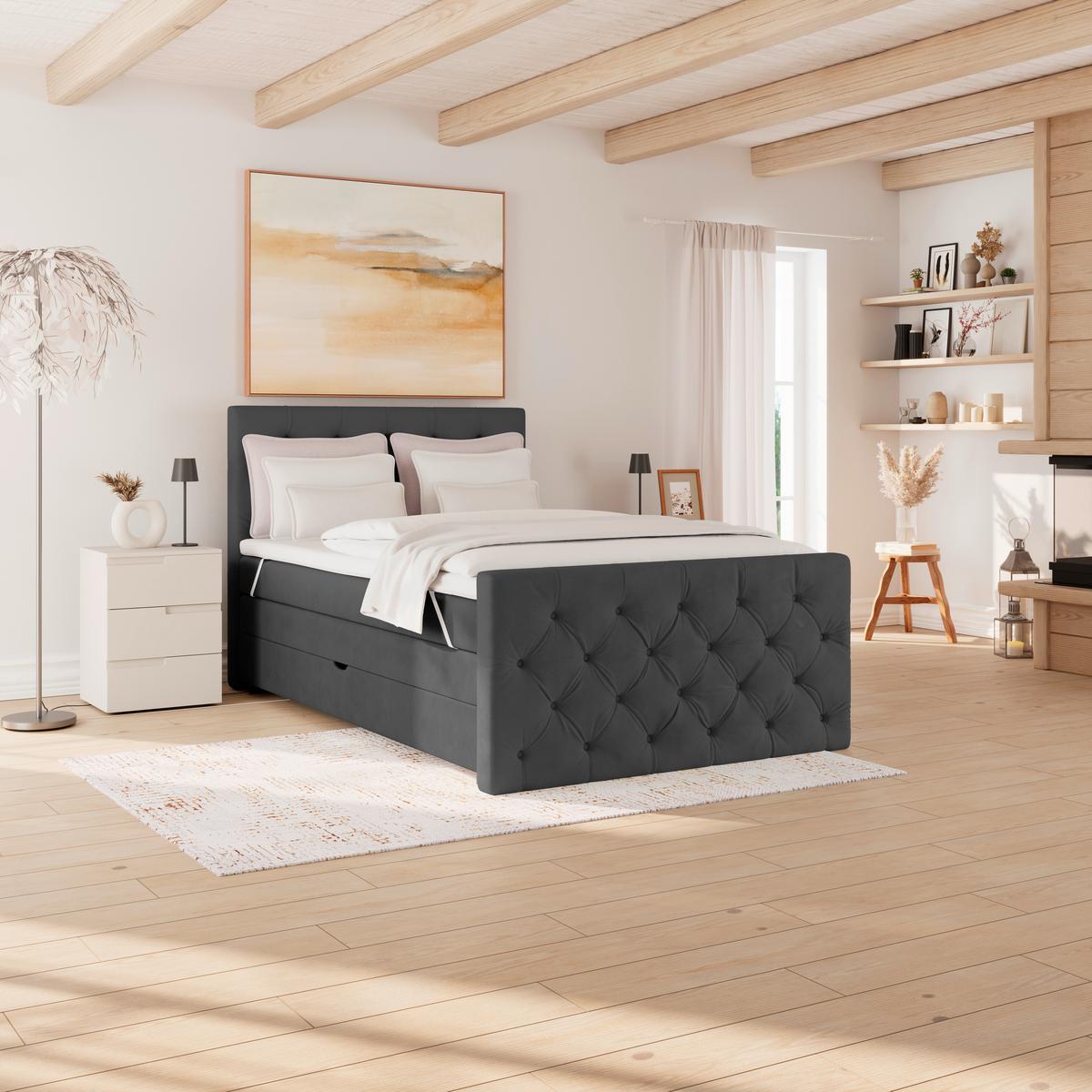 Boxspring Krevet Elio - boje grafita/bež, Romantično / ladanjski, tekstil/plastika (140/200cm) - Modern Living
