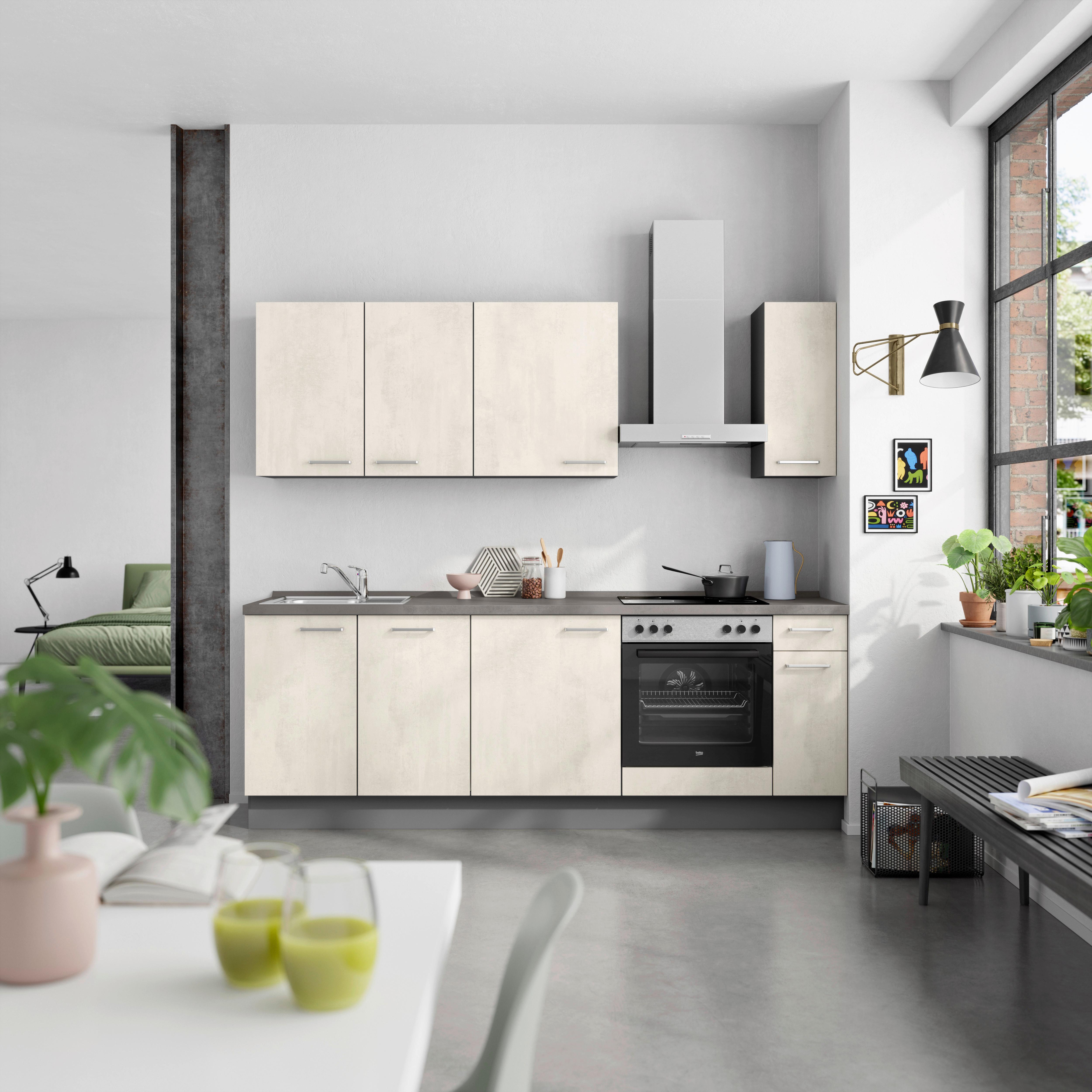 Küchenblock Riva Low m. Geräten Weiß - Schieferfarben/Edelstahlfarben, MODERN, Holzwerkstoff/Metall (240cm) - Nobilia