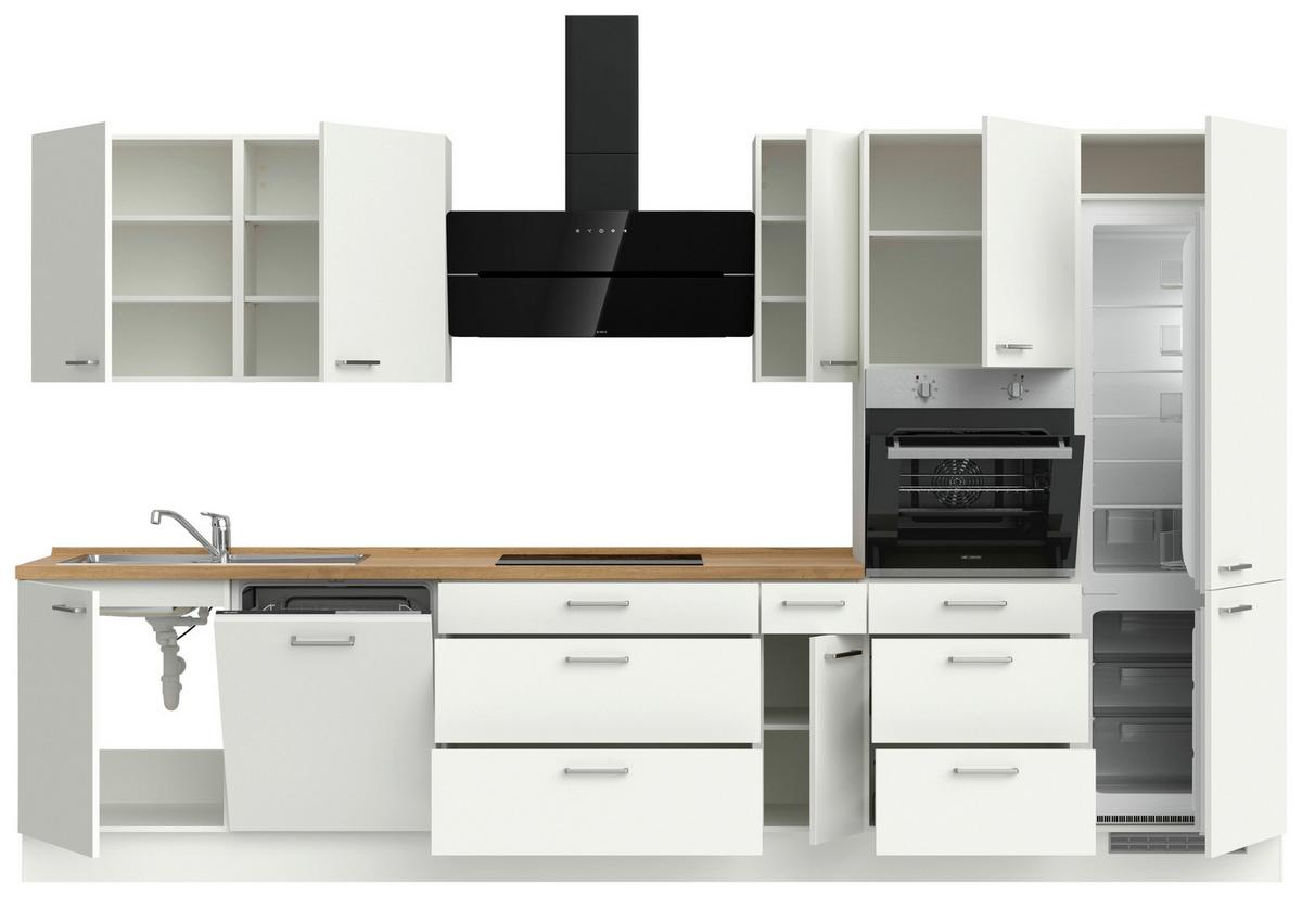 Küchenblock Touch High m. Geräten Weiß - Edelstahlfarben/Eichefarben, MODERN, Holzwerkstoff/Metall (360cm) - Nobilia