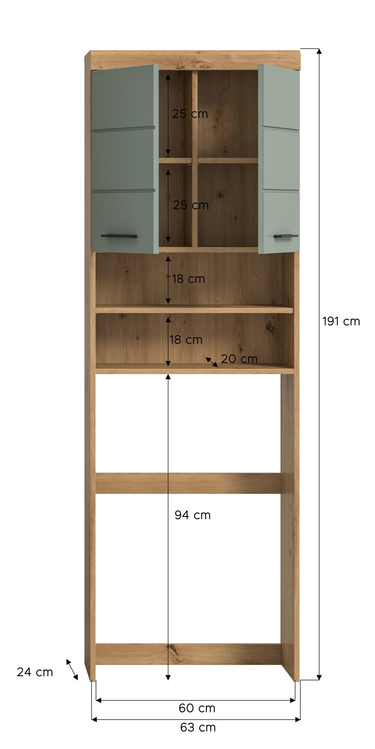 Waschmaschinenschrank Scout ca. 63x191x24 cm Salbeigrün - Salbeigrün/Schwarz, MODERN, Holzwerkstoff/Kunststoff (63/191/24cm) - MID.YOU