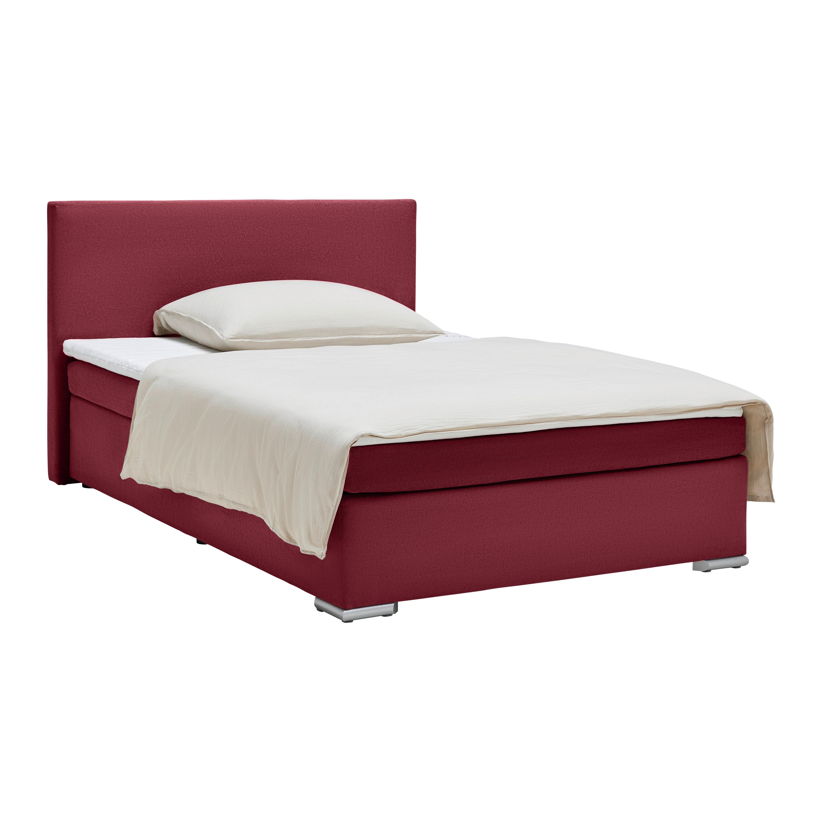 Boxspringbett Mira 2 Dunkelrot ca. 140x200cm - Chromfarben/Dunkelrot, MODERN, Holz/Kunststoff (140/200cm) - Based