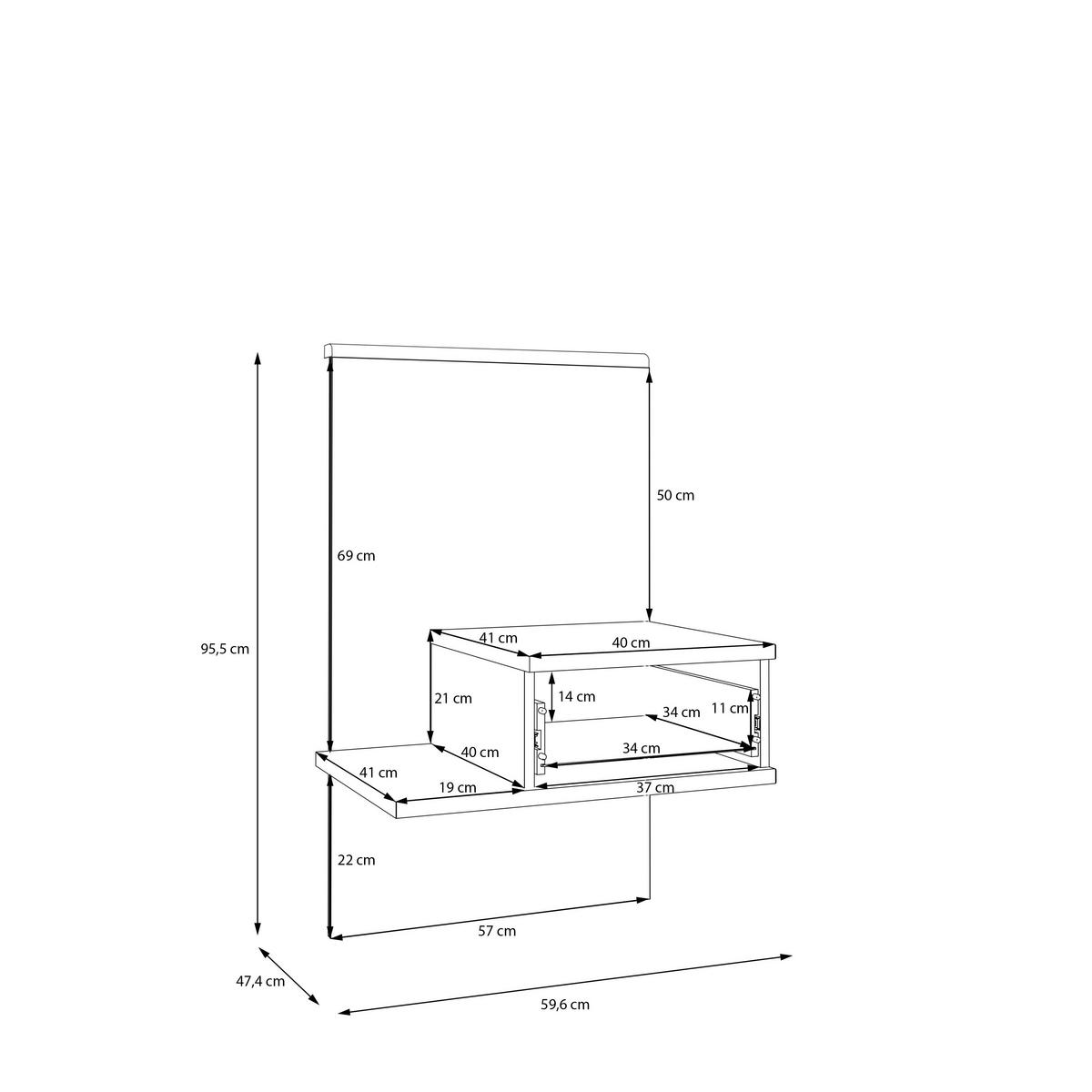 Noćni Ormarić Bellevue - siva/boje hrasta, Konvencionalno, drvni materijal/plastika (57,3/95,5/47,4cm) - Modern Living