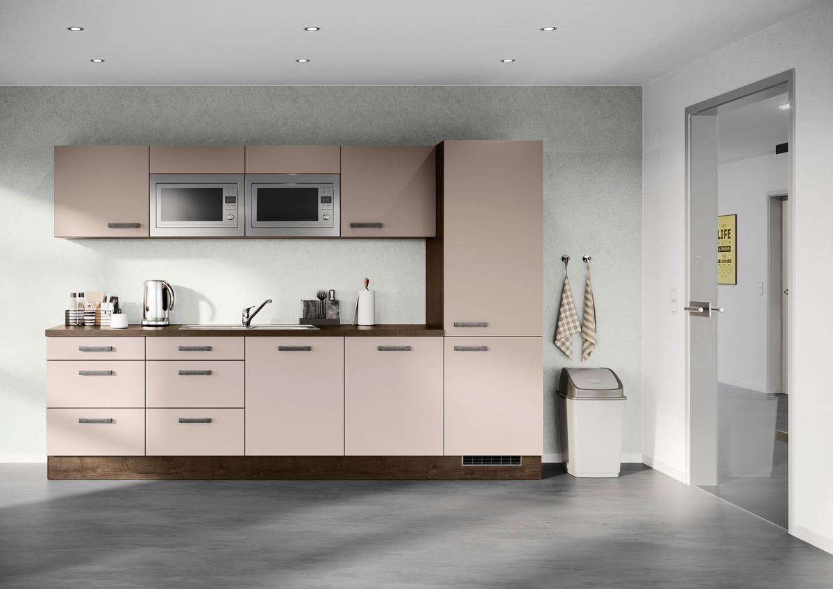 Küchenblock IBZ ohne Geräte ca. 300 cm Cappuccino - Eiche dunkel/Cappuccino, Design, Holzwerkstoff/Metall (300cm) - Impuls