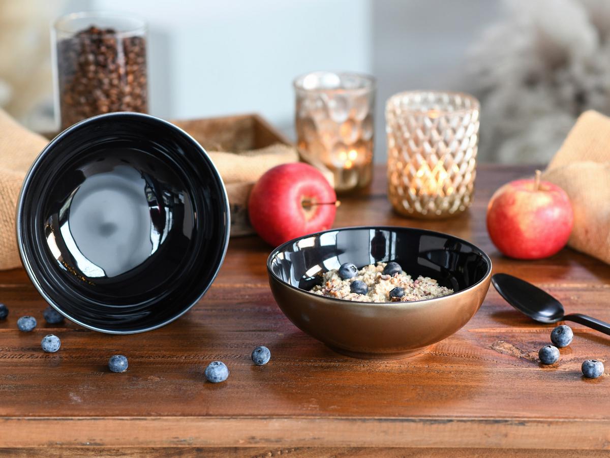 Set Skodelic Za Kosmiče Golden Dayns Black, 6-Delni - zlate barve/črna, Basics, keramika (16cm) - Creatable