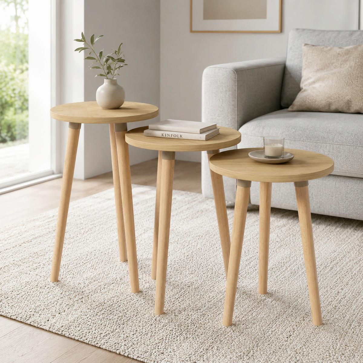 Beistelltischset Barilo 3-tlg. Honigeiche - Honigeiche, Design, Holzwerkstoff (33,5/33,5/52cm) - MID.YOU