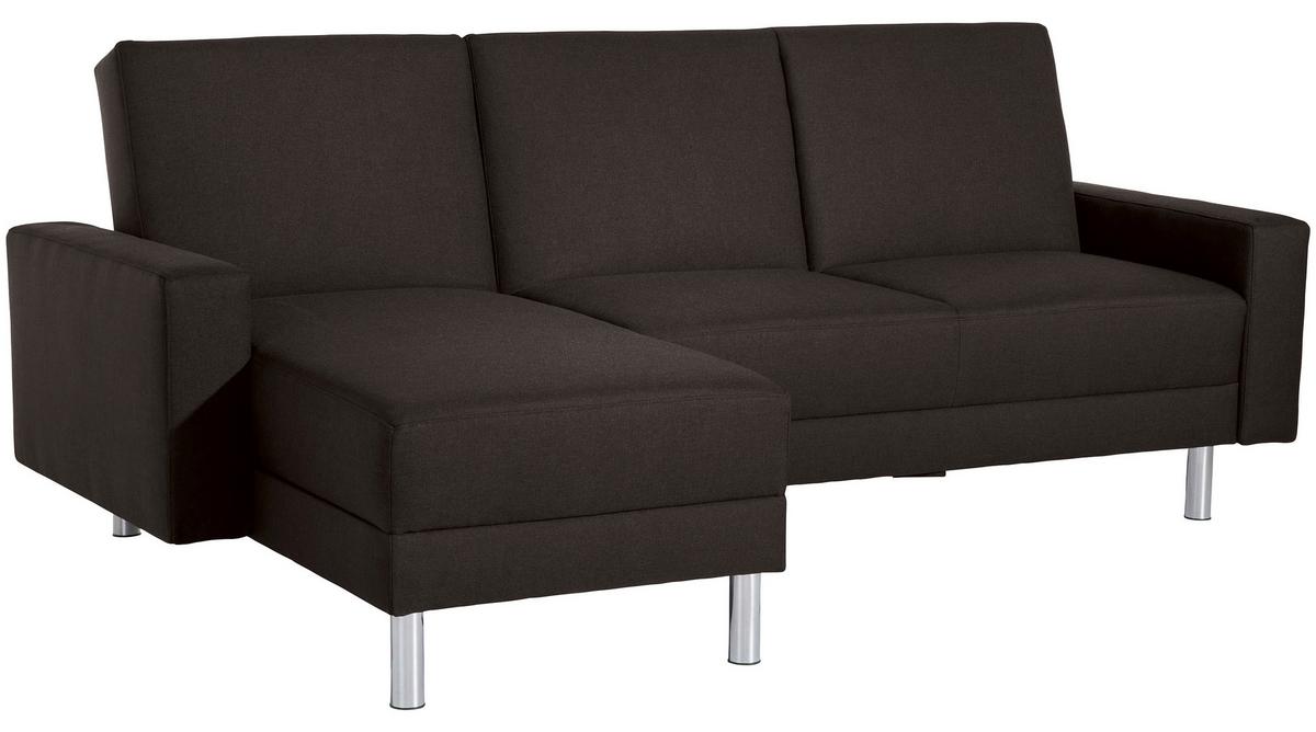 ECKSCHLAFSOFA JUST FASHION - Chromfarben/Dunkelbraun, KONVENTIONELL, Textil/Metall (152/230cm) - Max Winzer