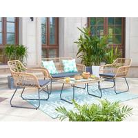 Gartenset 4-tlg. Naturfarben/Grau/Schwarz - Klar/Schwarz, Design, Glas/Kunststoff - Gardenson