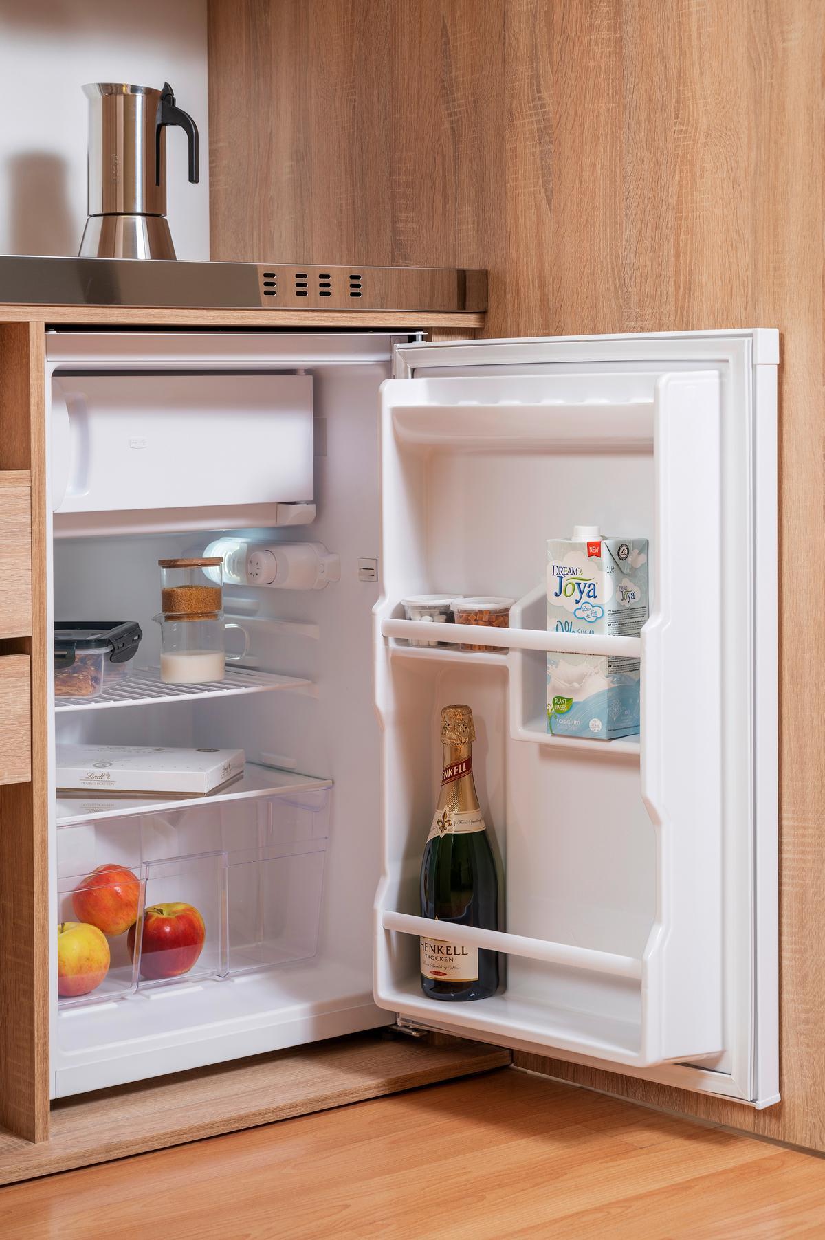 Schrankküche mit Kühlschrank + Kochfeld Weiß B: ca. 104 cm - Edelstahlfarben/Eichefarben, KONVENTIONELL, Holzwerkstoff/Metall (104/193/67cm) - Respekta