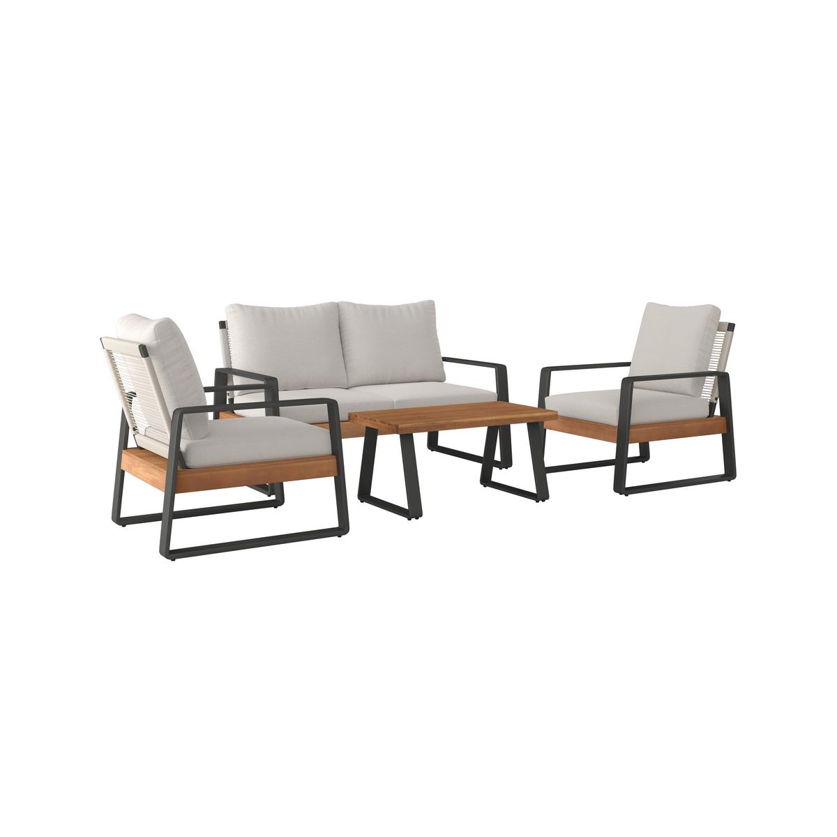 Loungegarnitur Alexa Creme Outdoorstoff/Metall +Abdeckung - Anthrazit/Creme, MODERN, Holz/Textil (150/81/85,5cm) - Bessagi Garden