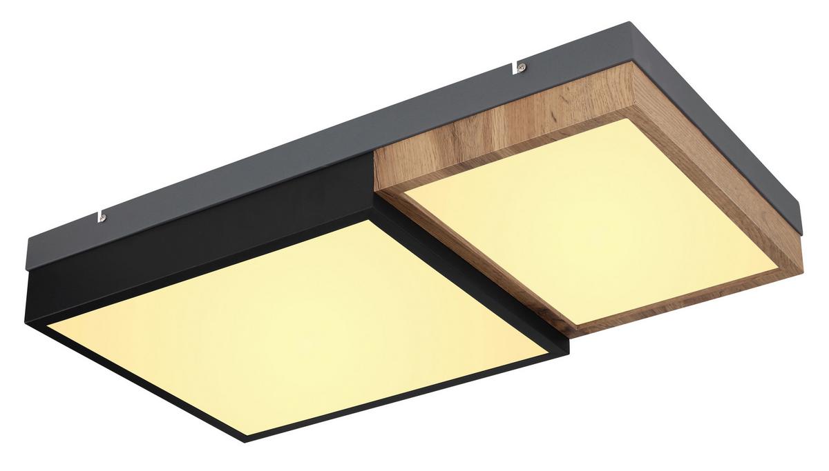 LED-Deckenleuchte Gundi Schwarz/Weiß max. 30 Watt - Opal/Schwarz, Natur, Holzwerkstoff/Kunststoff (65/35/9cm) - Globo