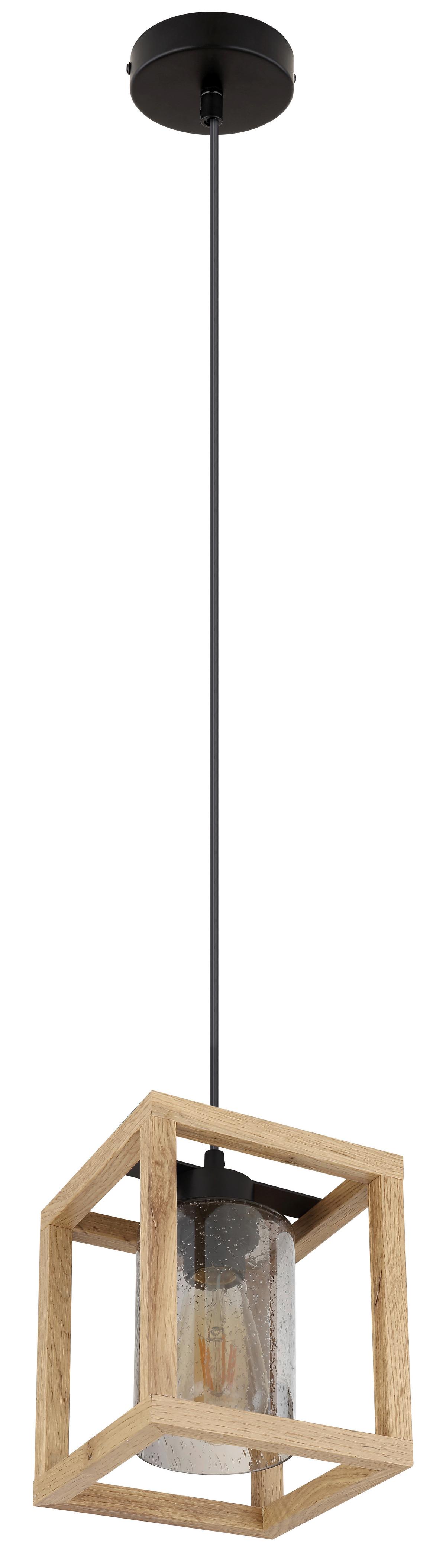 Hängeleuchte Pettey max. 40 Watt - Dunkelbraun/Schwarz, ROMANTIK / LANDHAUS, Glas/Holzwerkstoff (17/17/120cm)