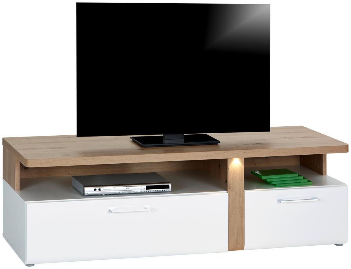 Comodă TV VIOLA - alb/culoare lemn stejar, Modern, plastic/metal (163,2/50,7/53,9cm) - Premium Living