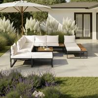 Lounge Garnitura Adriano, Krem, Črna, Akacija, 5-Delno - črna/krem barve, Moderno, kovina/tekstil - Bessagi Garden