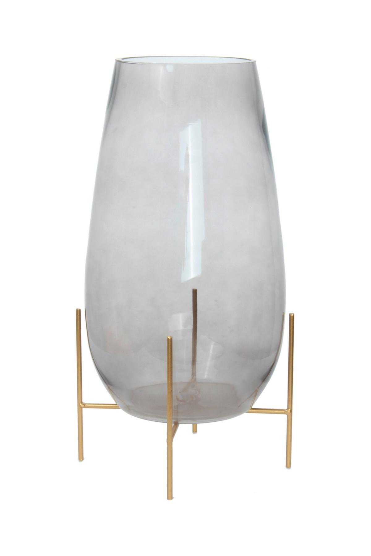 Vase Grau/Goldfarben - Goldfarben/Grau, Design, Glas/Metall (25/48,5/25cm) - Kayoom
