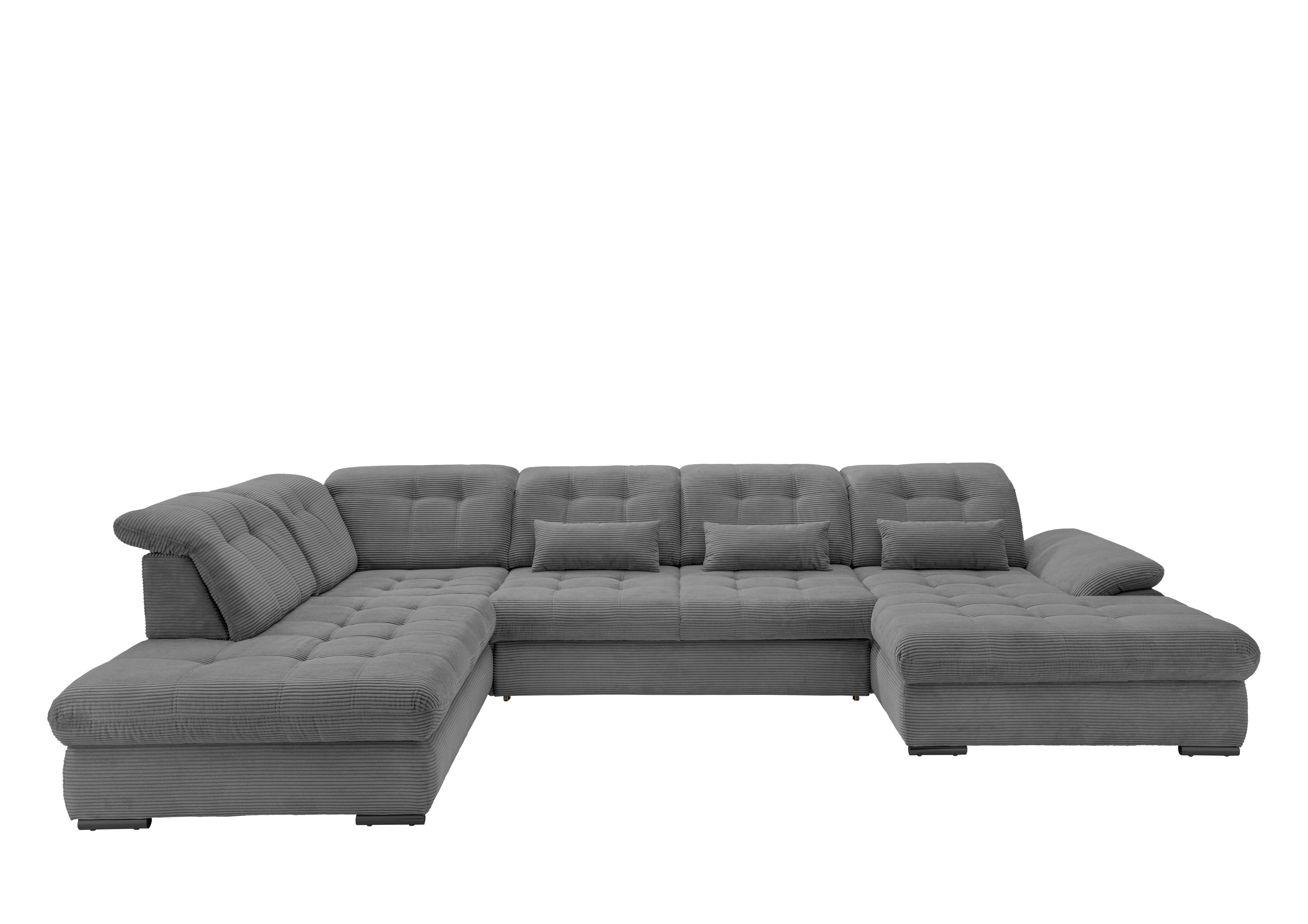 Wohnlandschaft Rigatti Grau Cord mit Bettkasten - Schwarz/Grau, MODERN, Textil/Metall (252/387/184cm) - Livetastic