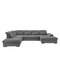 Wohnlandschaft Rigatti Grau Cord mit Bettkasten - Schwarz/Grau, MODERN, Textil/Metall (252/387/184cm) - Livetastic