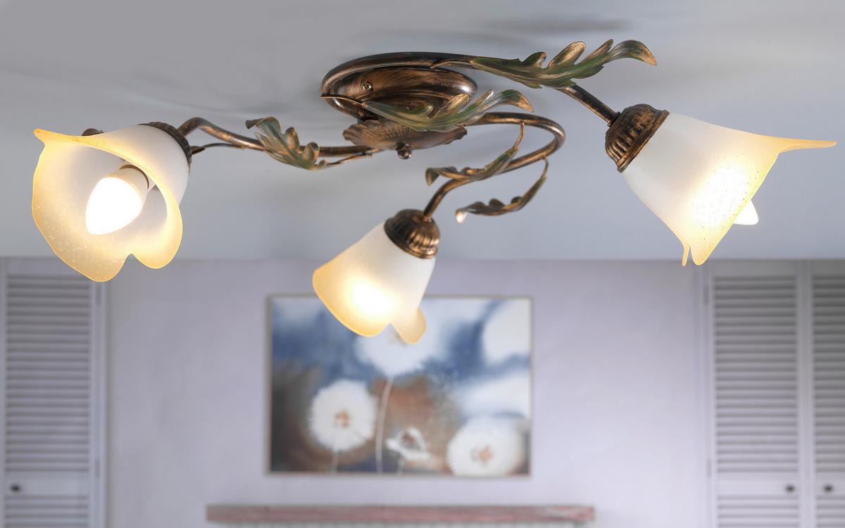 Deckenleuchte Quercia Bronze/Olivgrün max. 6 Watt - Bronzefarben/Olivgrün, ROMANTIK / LANDHAUS, Glas/Metall (50/50/20cm)