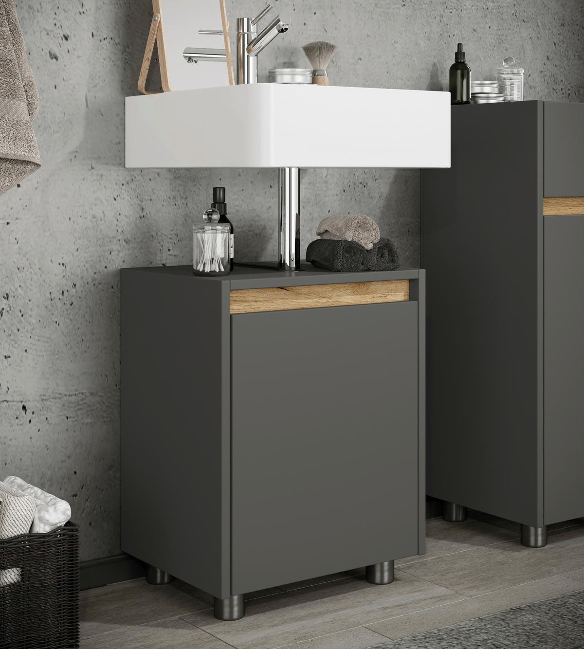 Waschbeckenunterschrank Cosila - Honigeiche/Anthrazit, Trend, Holzwerkstoff/Kunststoff (42/55/33cm) - MID.YOU