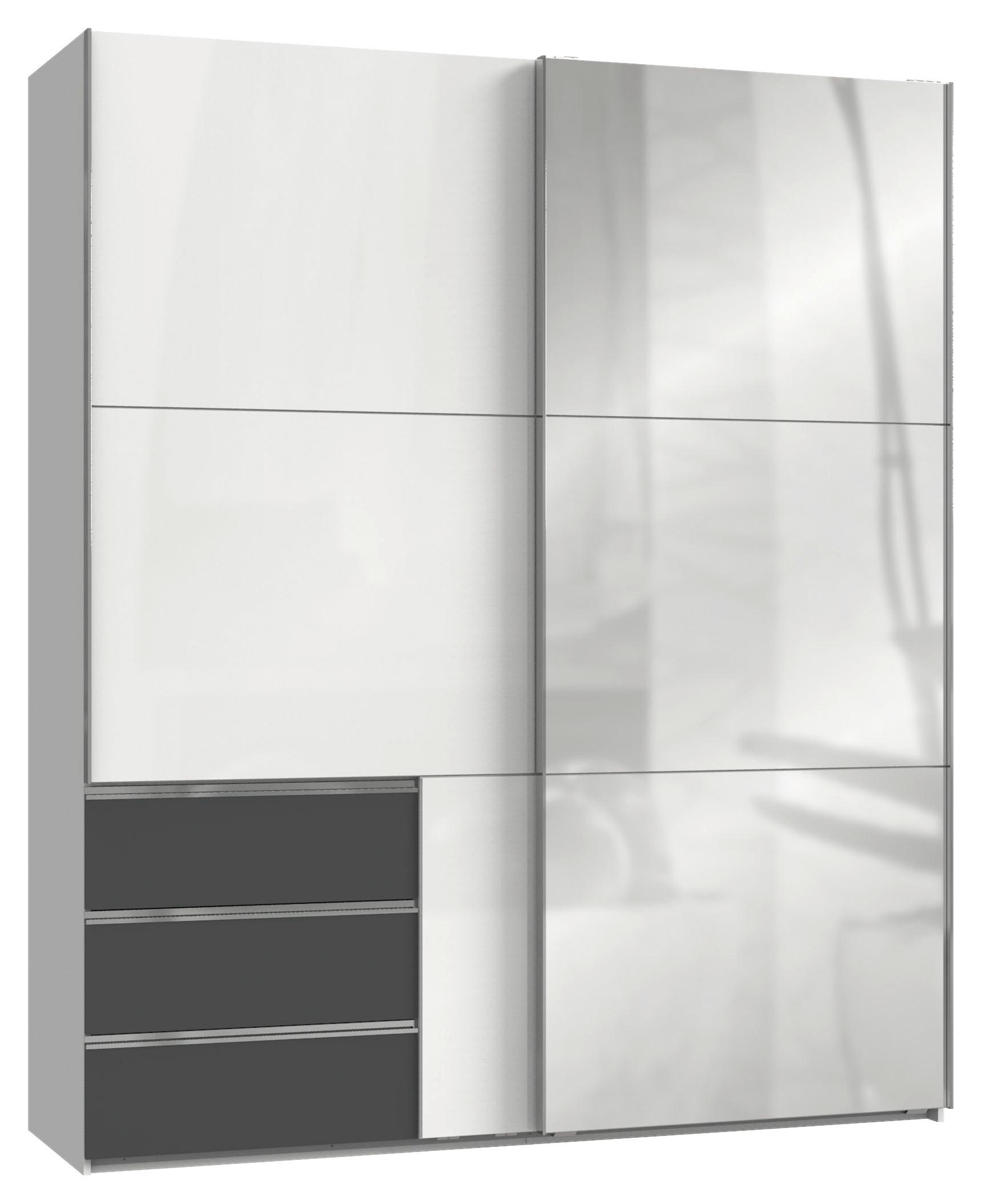 Schwebetürenschrank Level 36D ca. 200 cm Graphitfarben/Weiß - Chromfarben/Weiß Hochglanz, MODERN, Holzwerkstoff/Metall (200/236/65cm) - MID.YOU