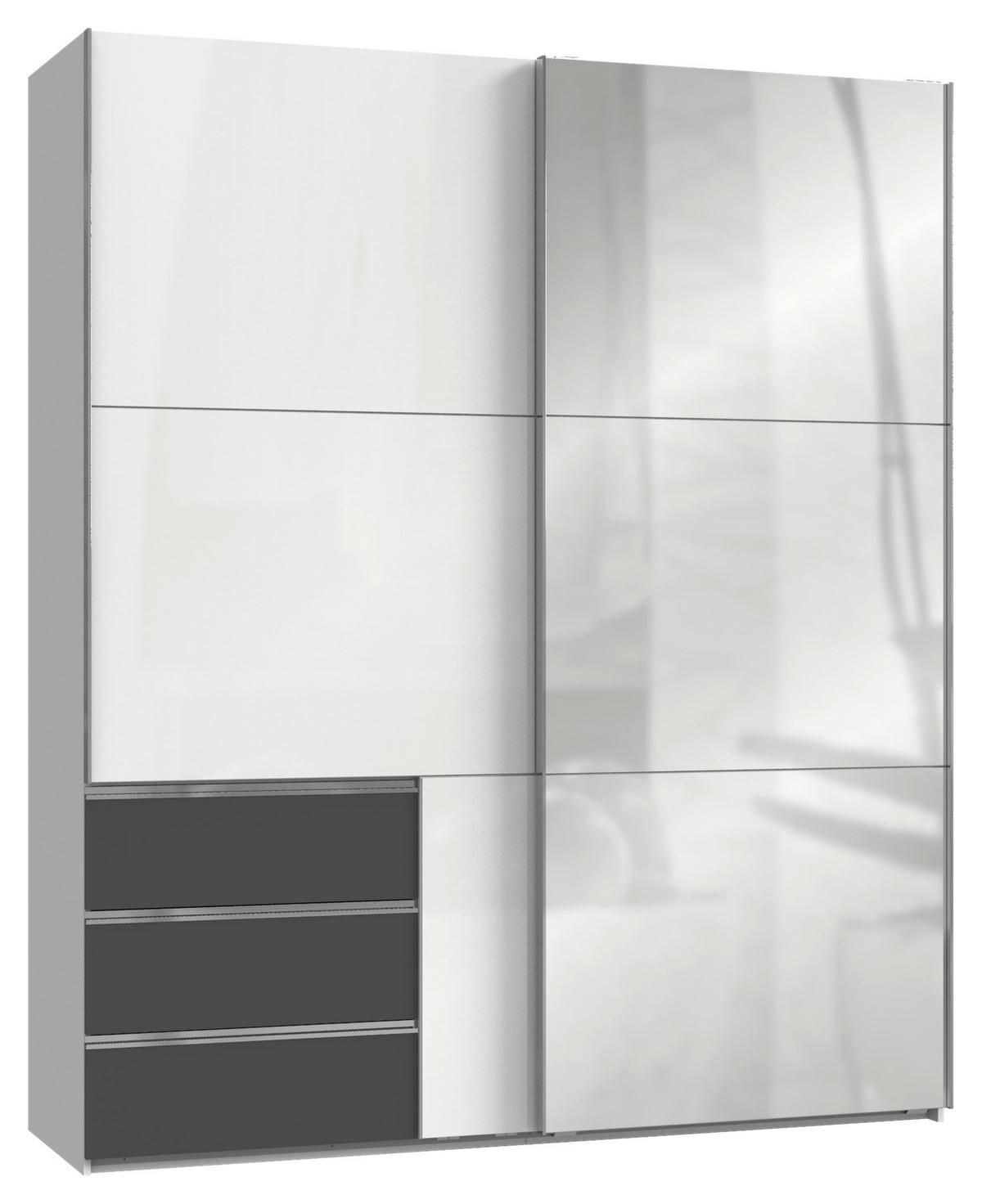 Schwebetürenschrank Level 36D ca. 200 cm Graphitfarben/Weiß - Chromfarben/Weiß Hochglanz, MODERN, Holzwerkstoff/Metall (200/236/65cm) - MID.YOU