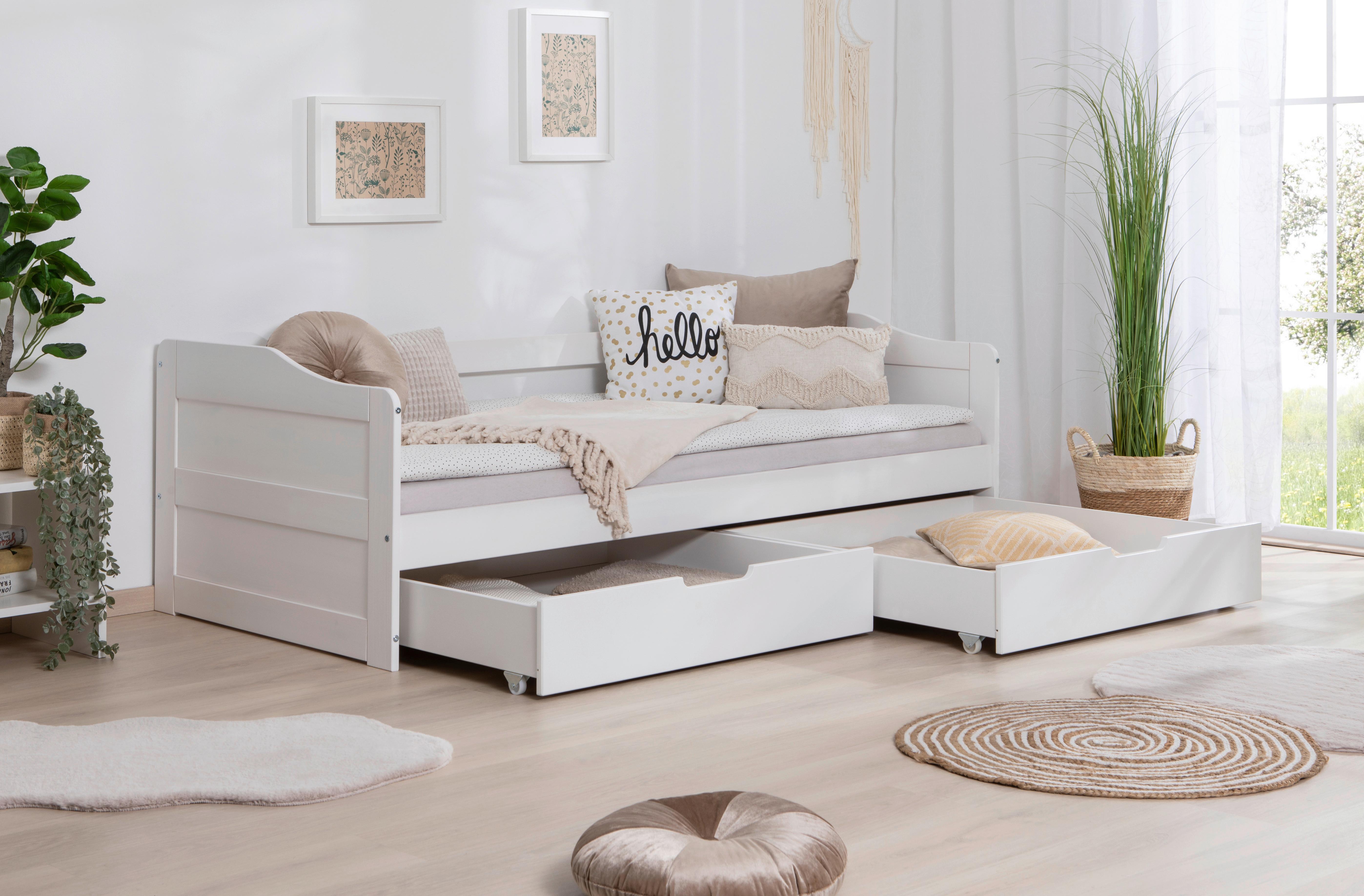Stauraumbett Holz Nelly ca. 96x204 cm Weiß - Weiß, MODERN, Holz (90/200cm) - MID.YOU