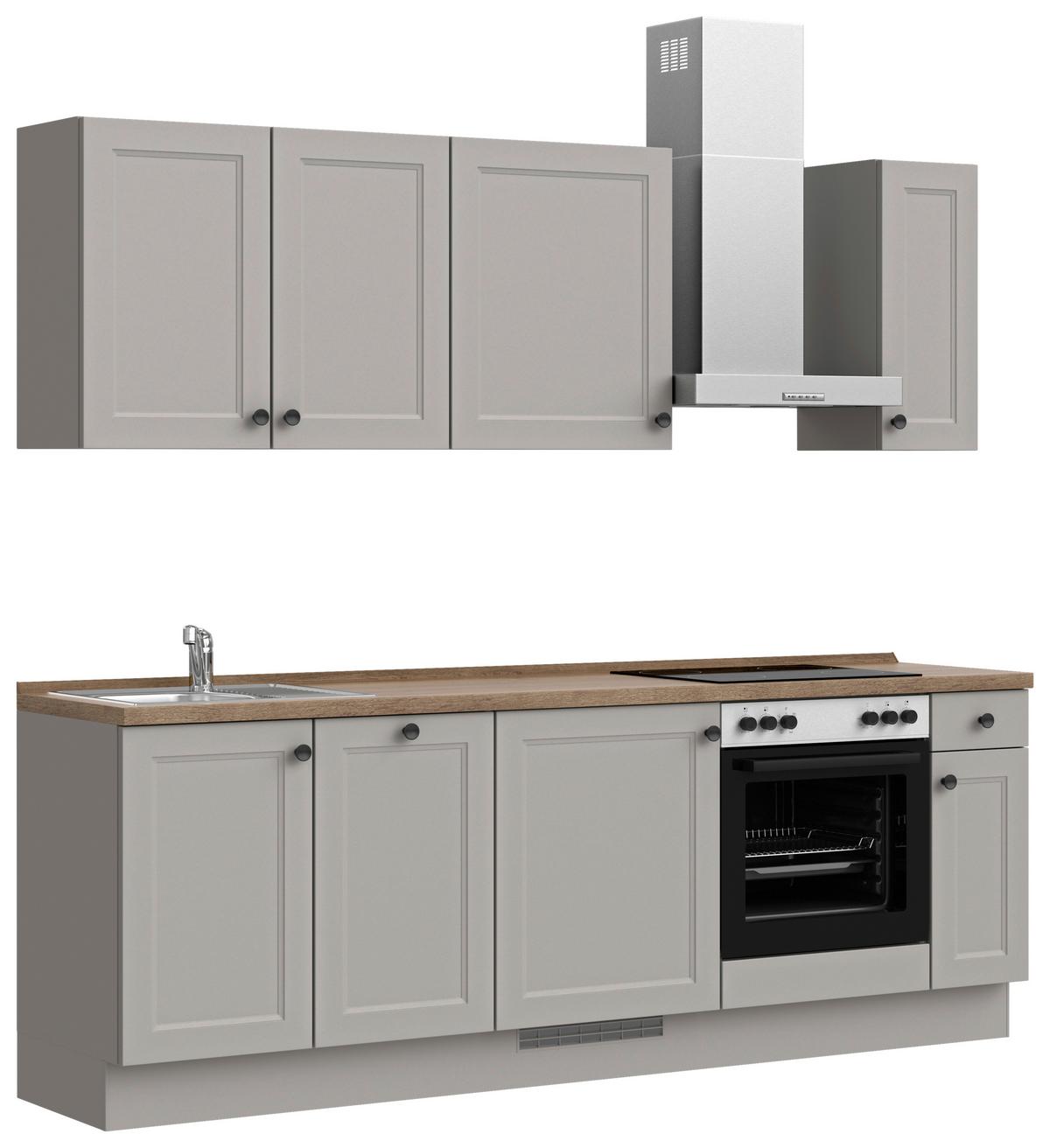 Küchenblock Cascada Low m. Geräten Grau - Eiche dunkel/Schwarz, MODERN, Holzwerkstoff/Metall (240cm) - Nobilia