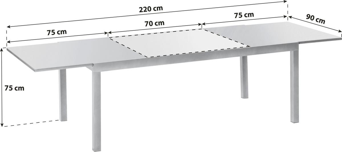 Raztegljiva Vrtna Miza Ambia, Aluminij, Steklo, 150-220x90 - siva/barve grafita, Konvencionalno, kovina/steklo (150-220/90/75cm) - Gardenson