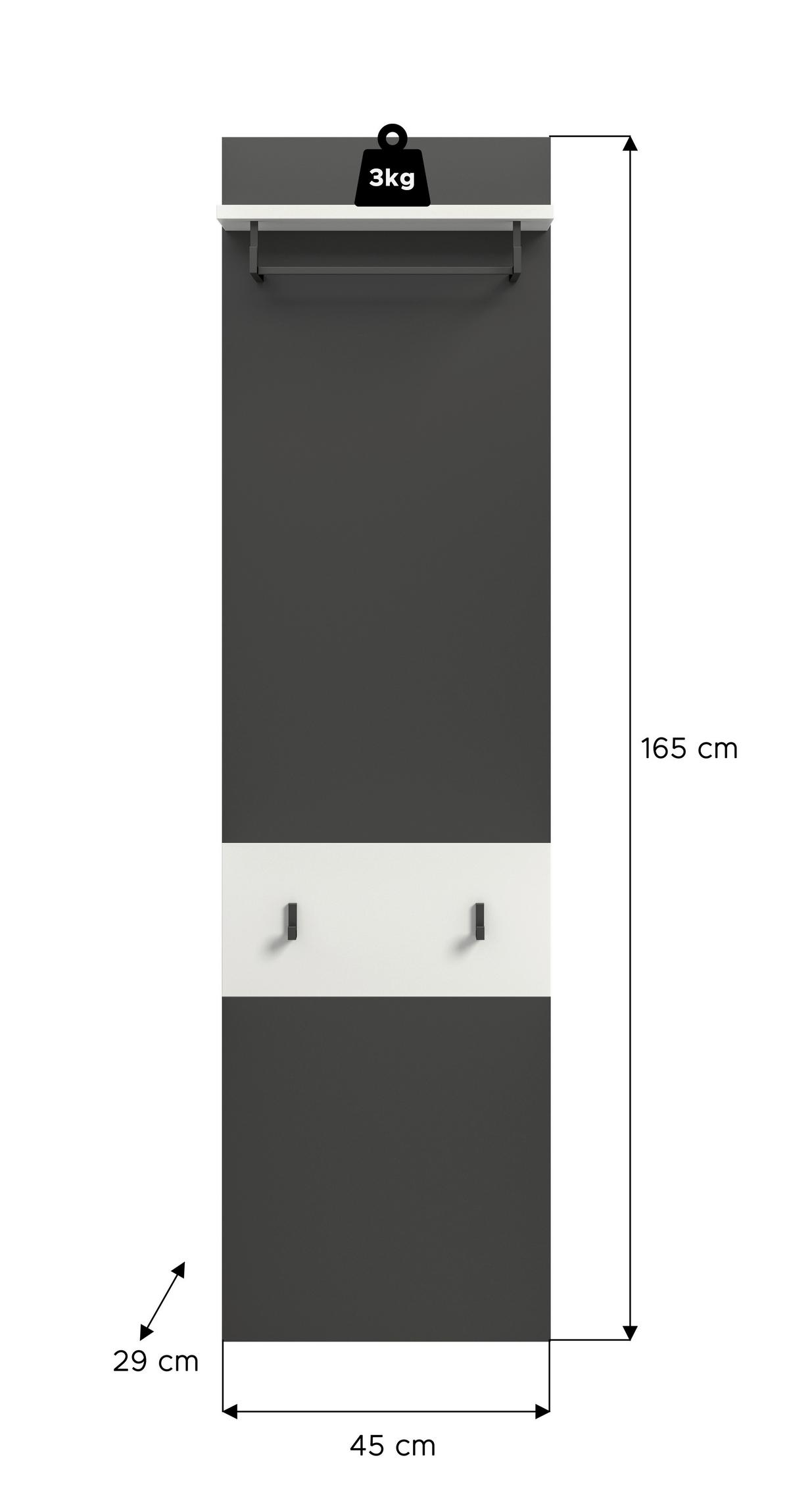 Garderobni Panel Canu, Bela, Siva - siva/bela, Design, leseni material (45/165/29cm) - Livetastic