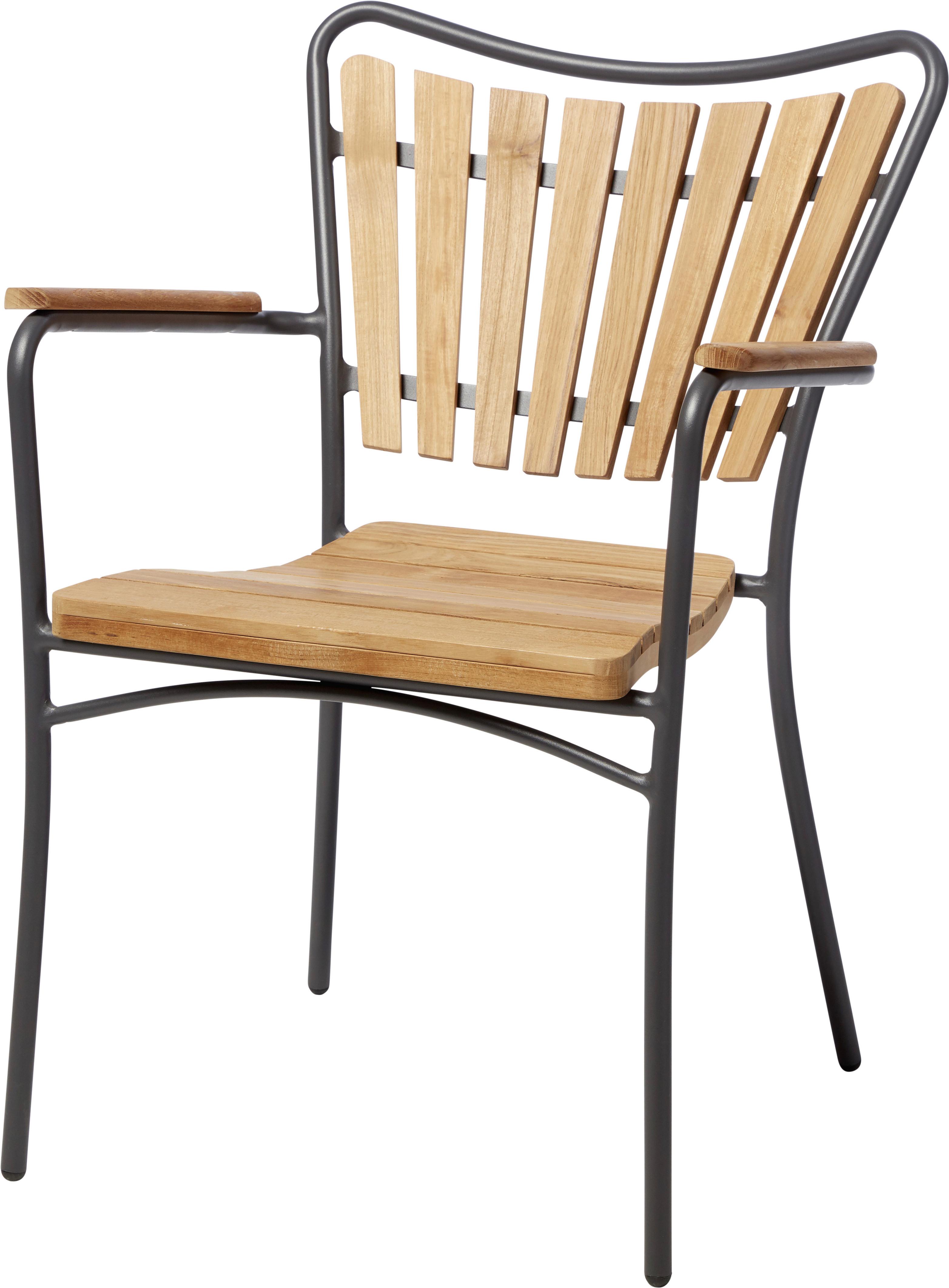 Gartenstuhl Ellen Anthrazit/Teak stapelbar - Anthrazit/Teakfarben, KONVENTIONELL, Holz/Metall (58,5/78/56,5cm) - Gardenson