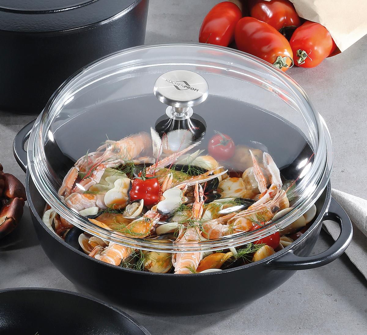 PATELNIA DO SMAŻENIA 0402551028 - czarny/przezroczysty, Basics, metal/szkło (28/7,5cm) - KÜCHENPROFI