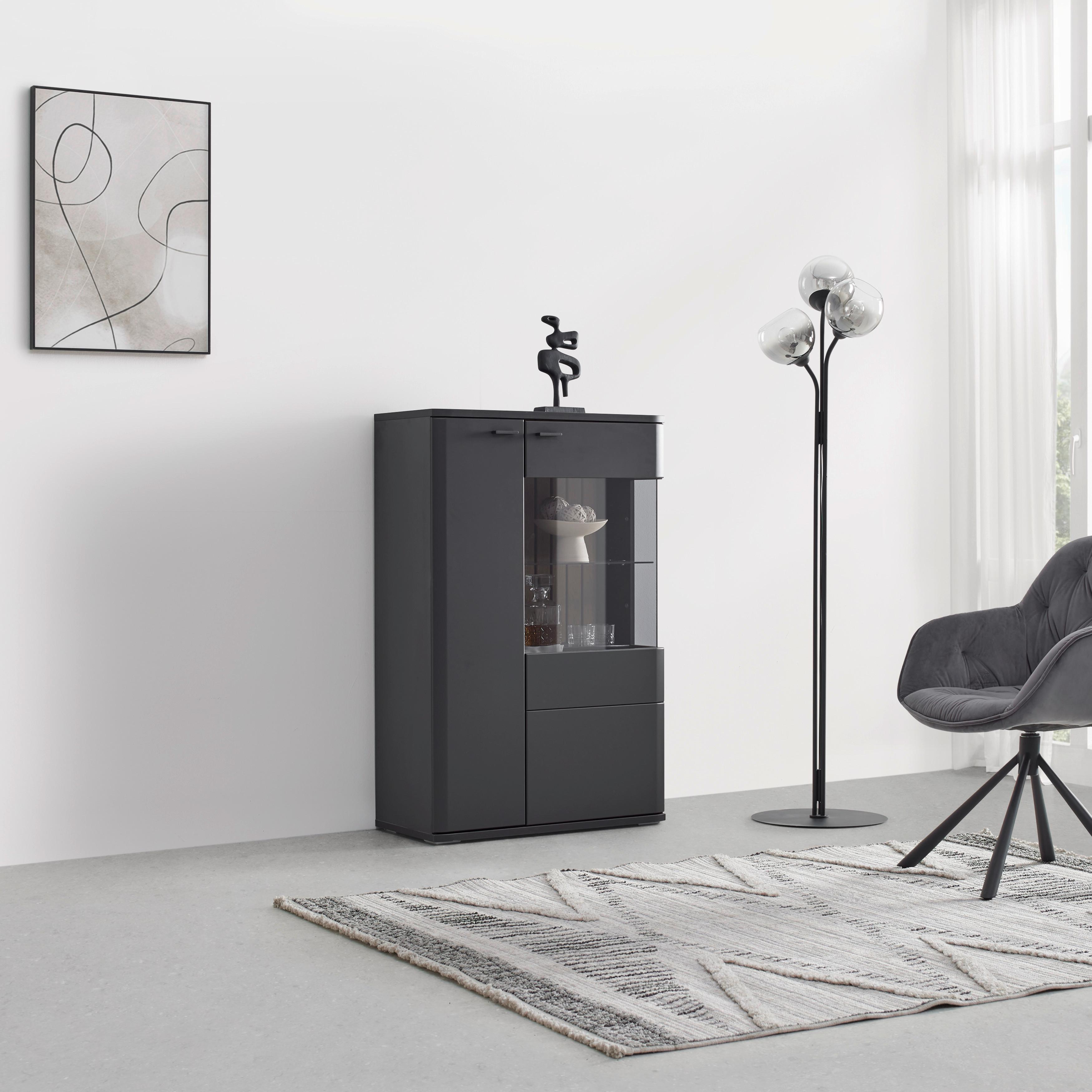 Highboard Carreto in Schwarz/Eichefarben - Eichefarben/Anthrazit, MODERN, Glas/Holzwerkstoff (80/124/38cm) - Premium Living