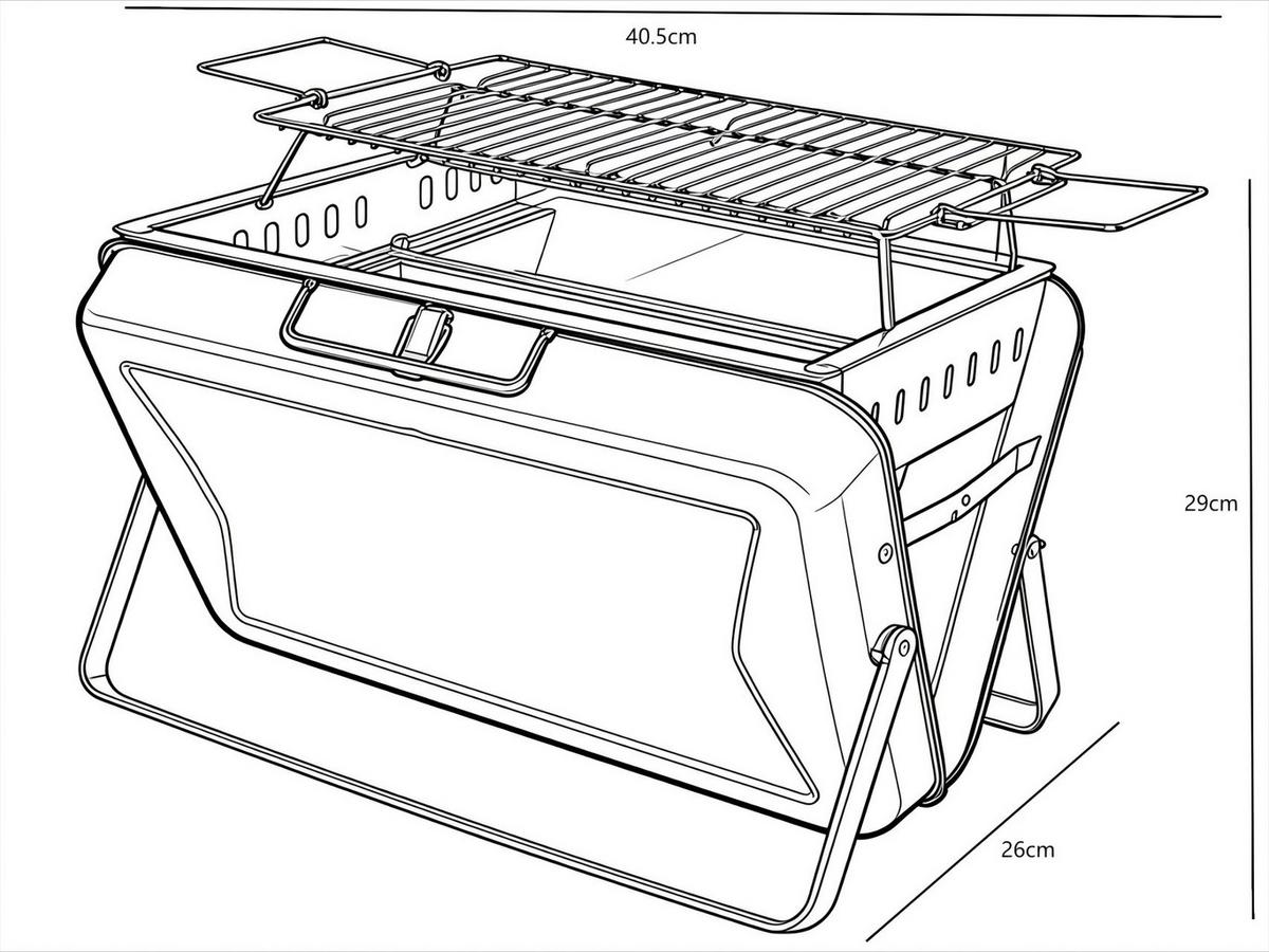 Holzkohlegrill Koffer-Camping Schwarz ca. 40,5x25x26cm - Schwarz, KONVENTIONELL, Metall (40,5/25/26cm) - Mömax