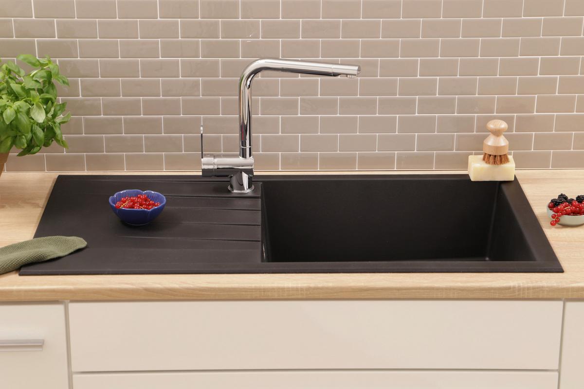 Spüle Respekta Houston 100X501BS Schwarz - Schwarz, Trend, Glas/Kunststoff (100/21/50cm) - Respekta