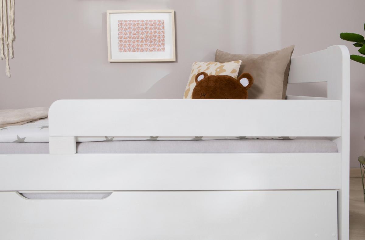 Bett Bennet mit Ausziehbett ca. 90x200 cm Weiß - Naturfarben/Weiß, MODERN, Holz/Textil (90/200cm) - MID.YOU
