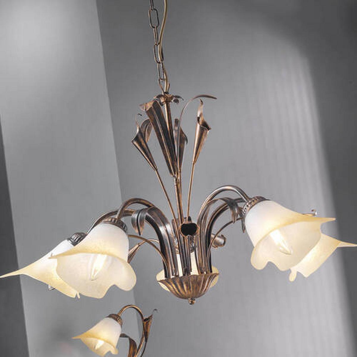 Kronleuchter Lucrezia Bronzo Bronzefarben max. 6 Watt - Bronzefarben, Natur, Glas/Metall (70/100cm)