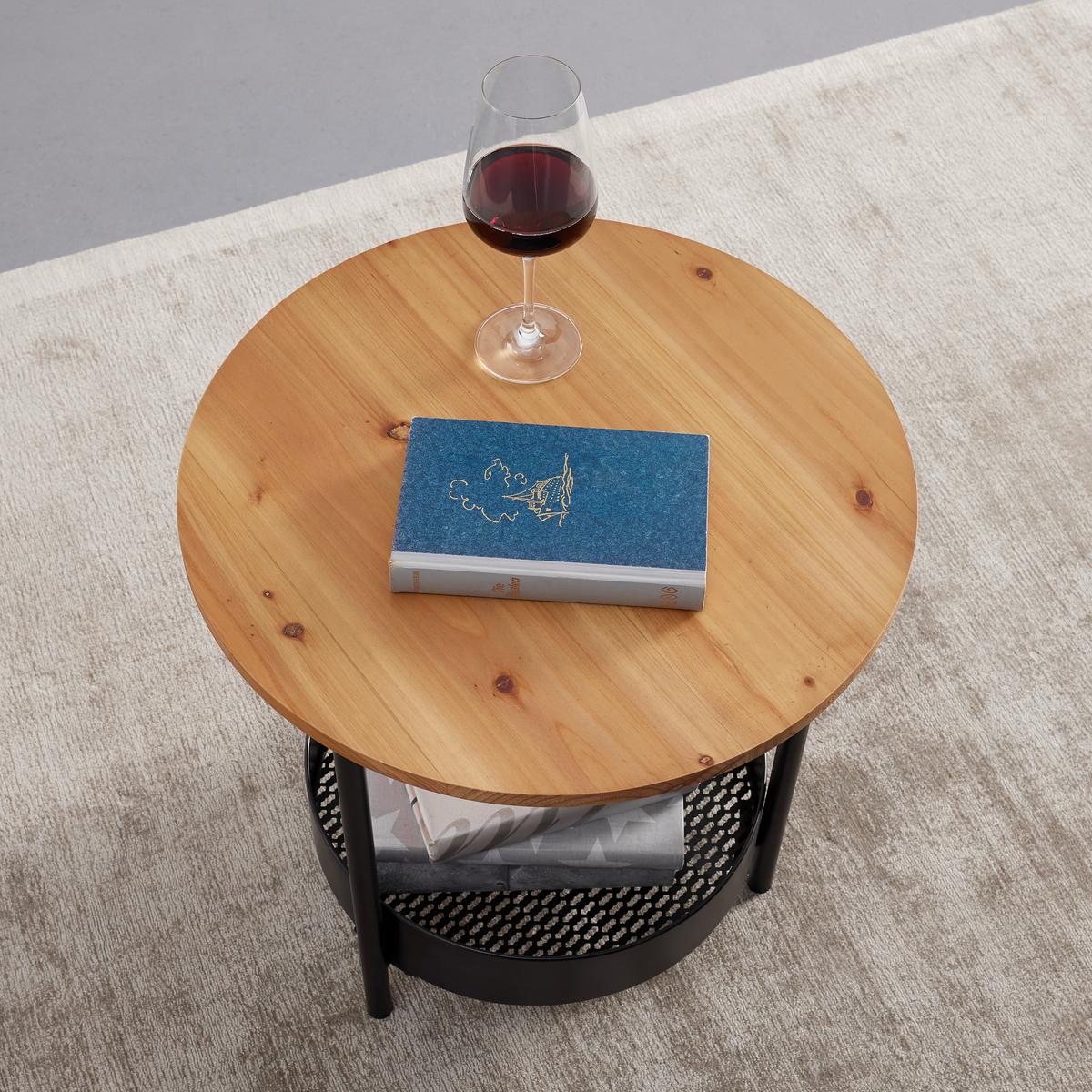 Beistelltisch Ketty Naturfarben Eiche Rund - Schwarz/Naturfarben, MODERN, Holz/Metall (51/51/50cm) - Bessagi Home