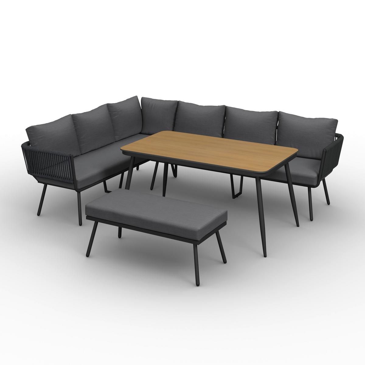 Jedilna Lounge Garnitura Camea, Temno Siva, 3-Delno - temno siva/barve hrasta, Moderno, kovina/umetna masa - Bessagi Garden