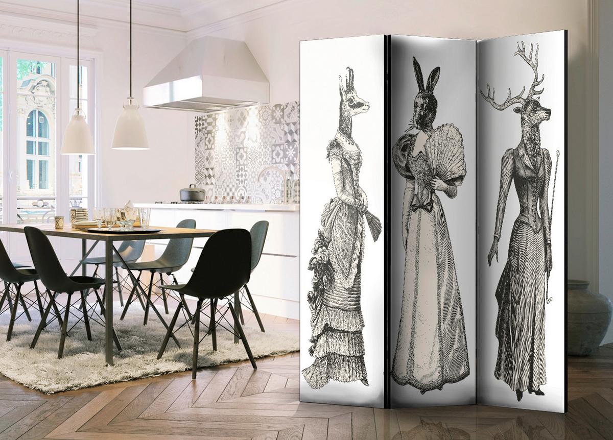 Paravan Chic Zoo, 3-Delni, Akustičen - siva/bela, Basics, umetna masa/tekstil (135/172/3cm) - artgeist